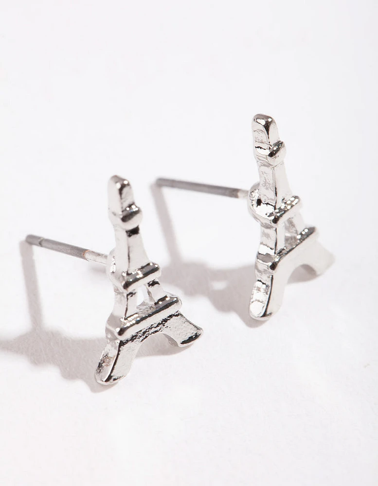 Silver Mini Eiffel Tower Stud Earrings