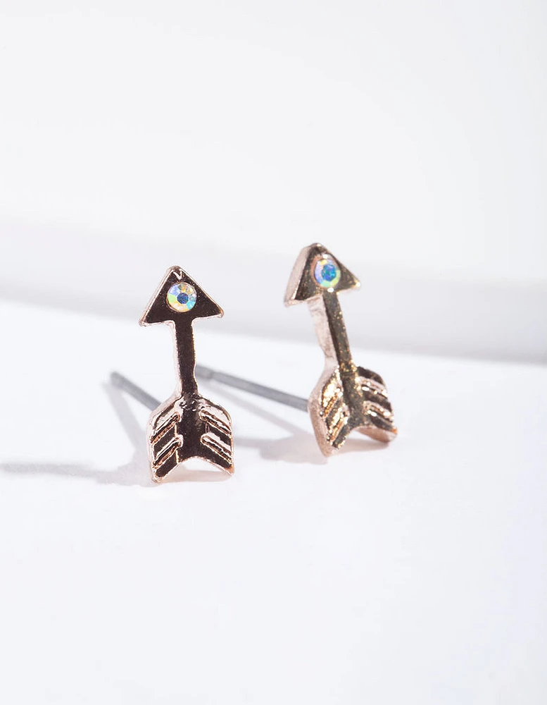 Rose Gold Arrow & Diamante Stud Earrings