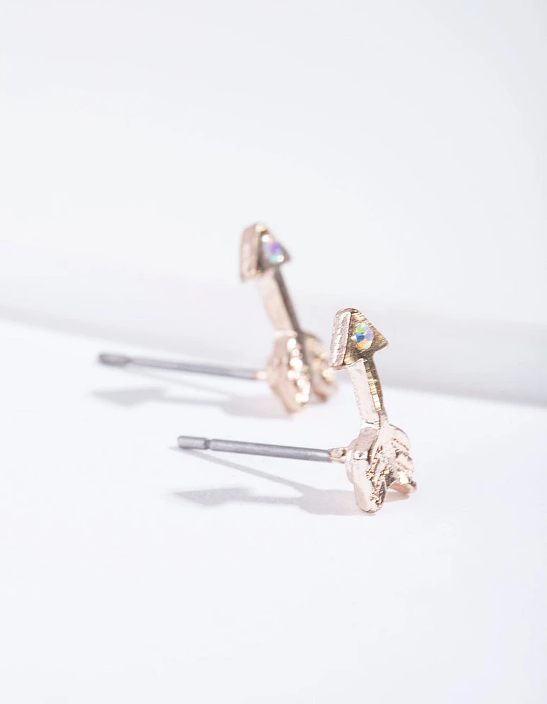 Rose Gold Arrow & Diamante Stud Earrings