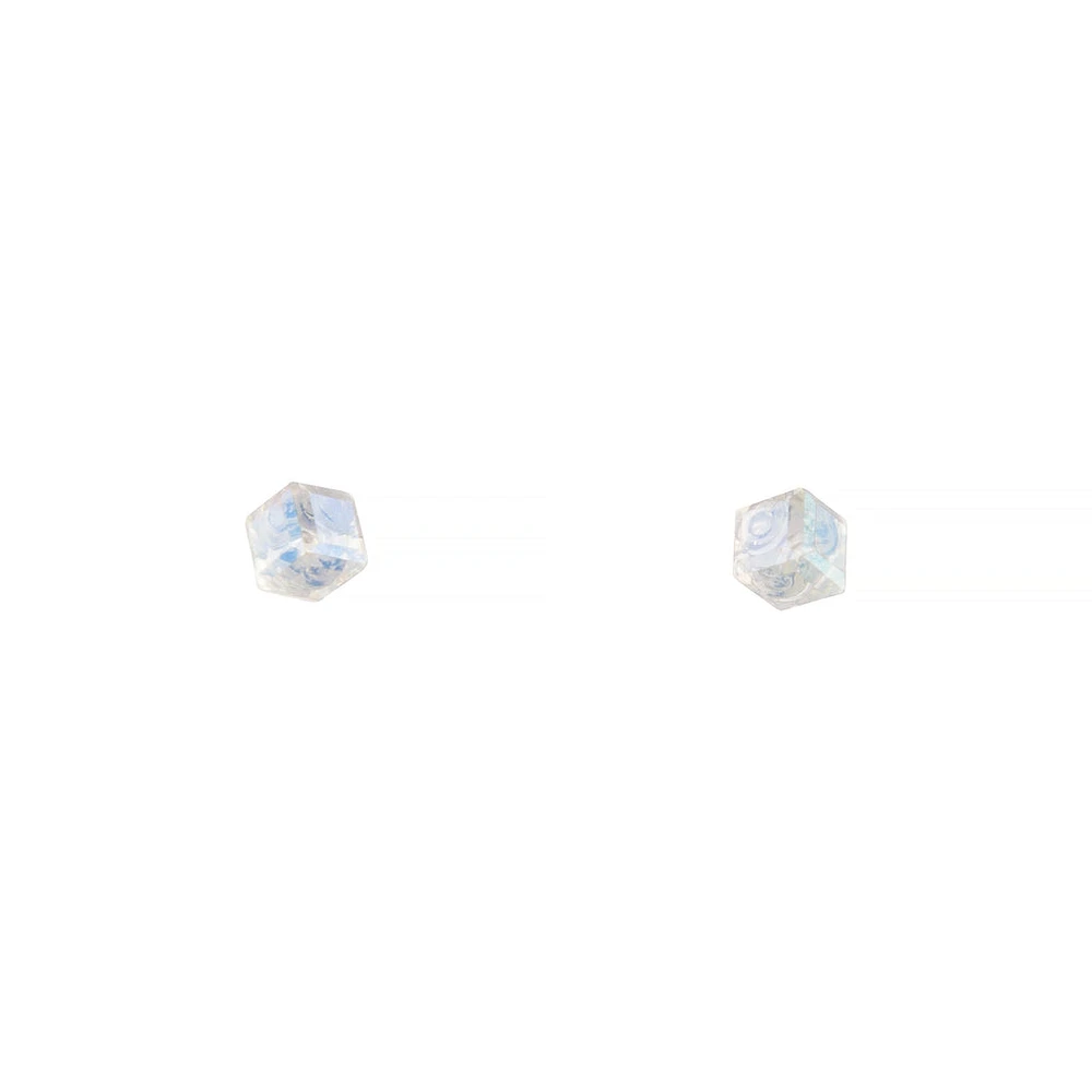 Clear Gem 3D Cube Stud Earrings