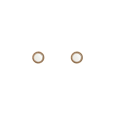 White Round Facet Stud Earrings Gold Border