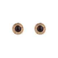 Black Gold Stone Circle Stud Earrings