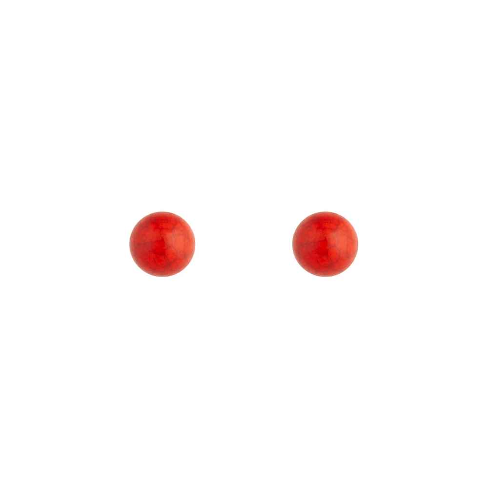 Cracked Red Ball Stud Earrings