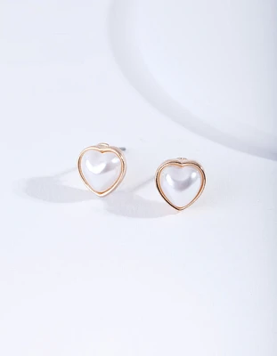 Gold Mini Pearl Heart Stud Earrings