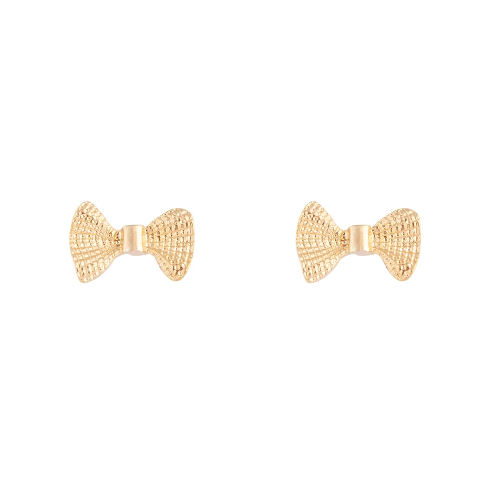 Gold Metal Bow Stud Earrings