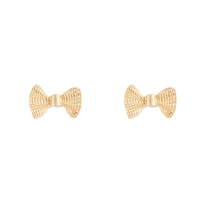 Gold Metal Bow Stud Earrings