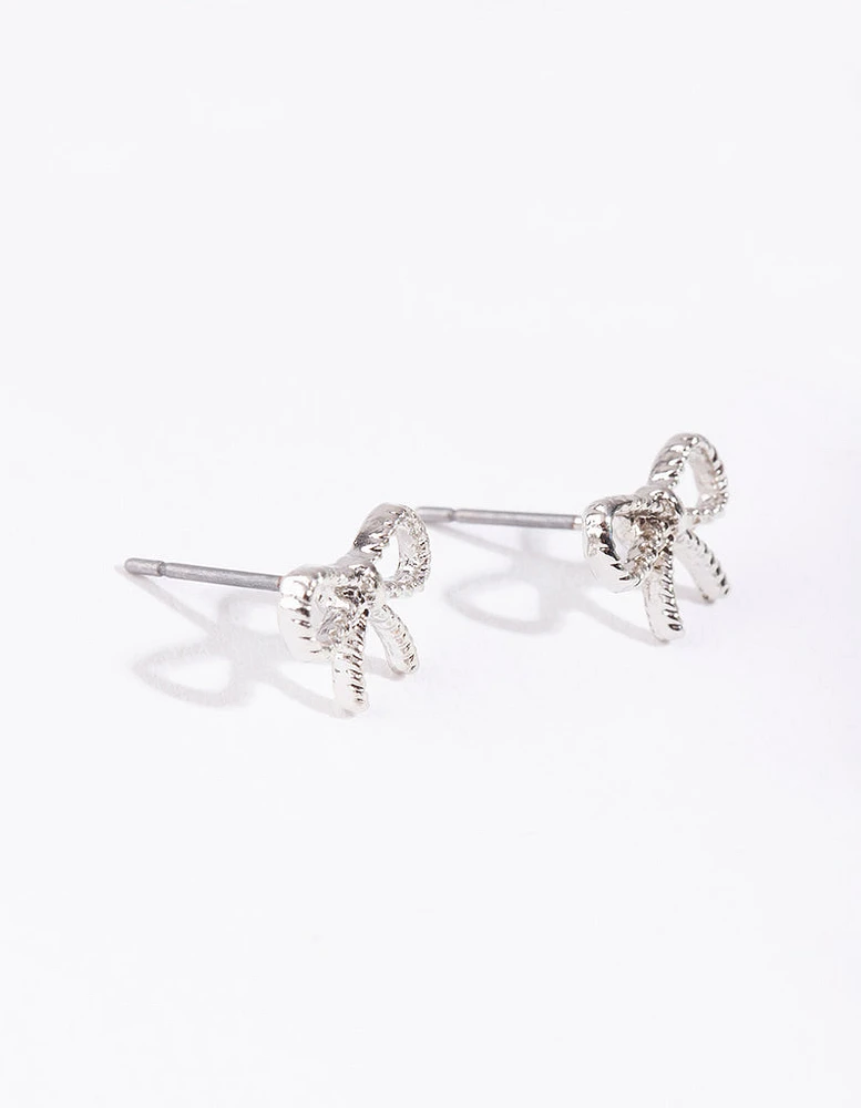 Silver Mini Twisted Bow Stud Earrings