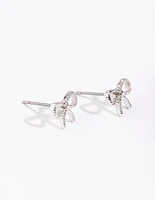 Silver Mini Twisted Bow Stud Earrings