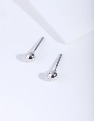 Rhodium Mini Plain Ball Stud Earrings