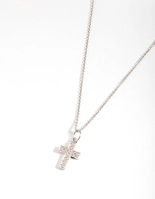 Sterling Silver Cubic Zirconia Pavé Cross Necklace