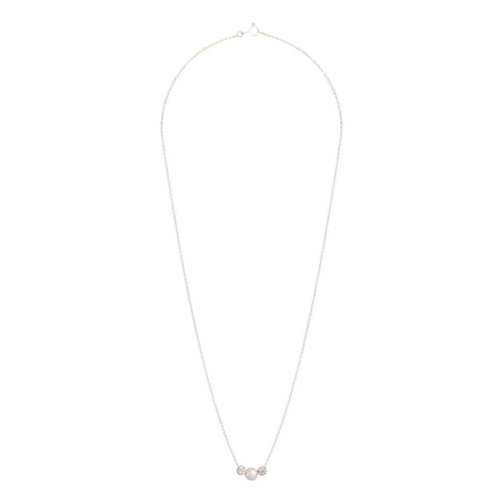 Sterling Silver Pearlised & Diamante Bead Necklace