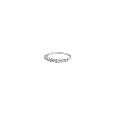 Sterling Silver Diamante Half Pave Ring