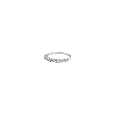 Sterling Silver Diamante Half Pave Ring