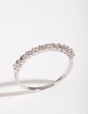 Sterling Silver Diamante Half Pave Ring