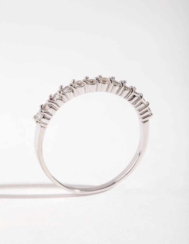 Sterling Silver Diamante Half Pave Ring