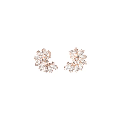 Rose Gold Crystal Marquise Half Moon Stud Earrings