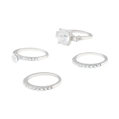 Silver Diamante Stacking Ring Pack