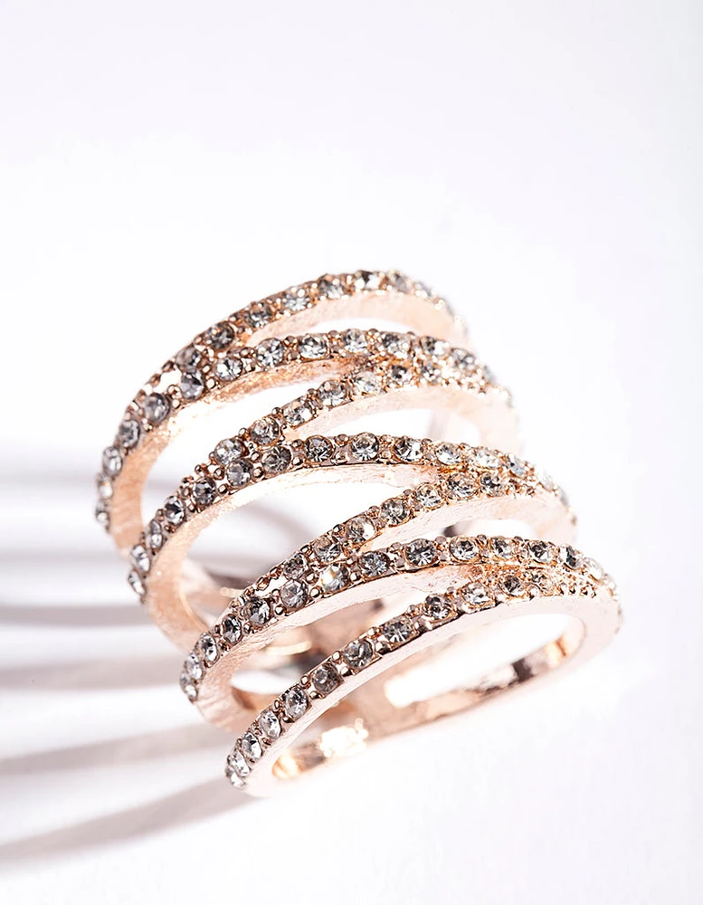 Rose Gold Zig Zag Diamante Row Ring