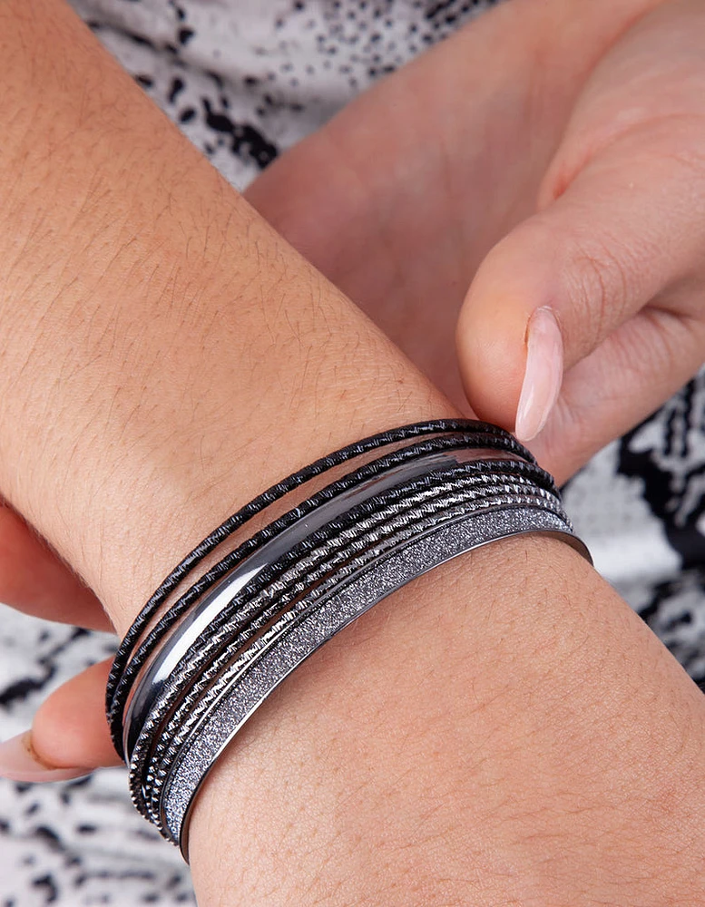 Mesh Glitter Gunmetal Black Bangle Pack