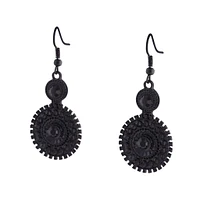 Black Coated Metal Double Circle Drop Earrings