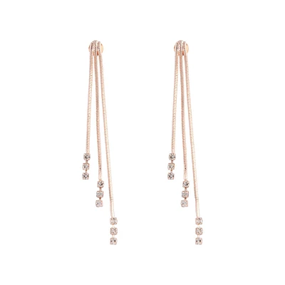 Rose Gold Triangle Diamante Snake Chain Earrings