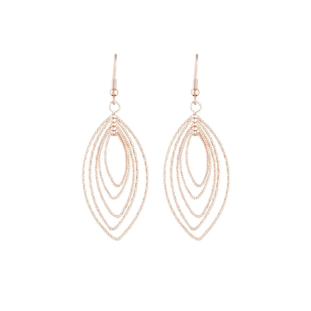 Rose Gold Textured Marquise Drop Earrings