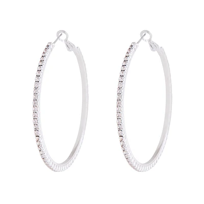 Silver Square Edged Diamante Detailed Hoop Earrings