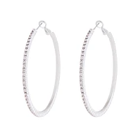 Silver Square Edged Diamante Detailed Hoop Earrings