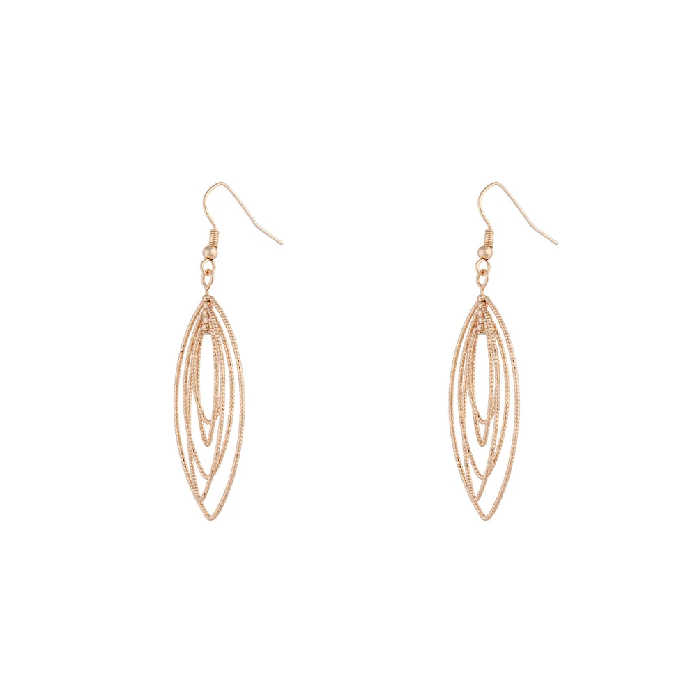 Gold Textured Shiny Layered Drop Earrings