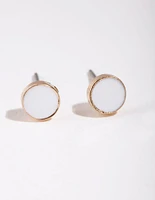 Gold Mini White Enamel Stud Earrings