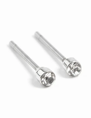 Silver Tiny Diamante Stud Earrings