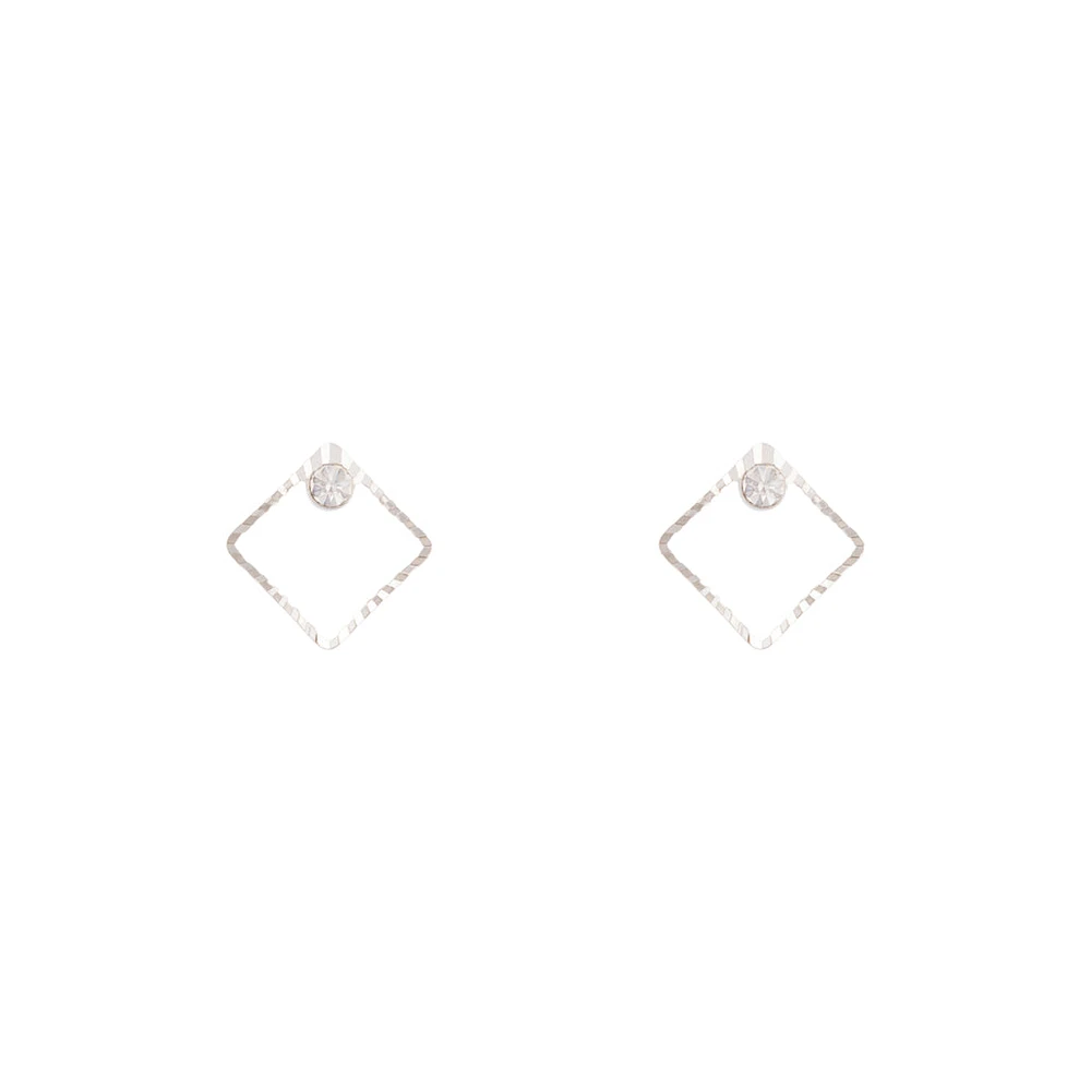 Rhodium Square Diamante Stud Earrings