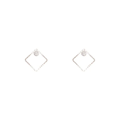 Silver Square Diamante Stud Earrings