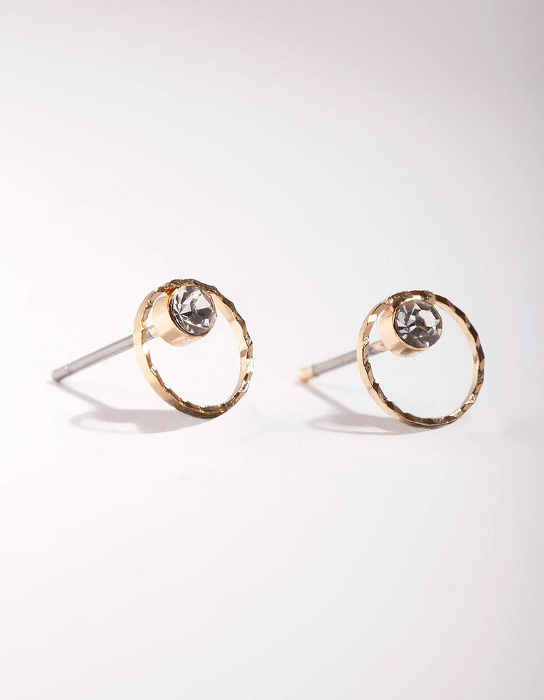 Gold Mini Circle Dia Stud Earrings