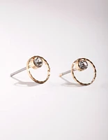 Gold Mini Circle Dia Stud Earrings