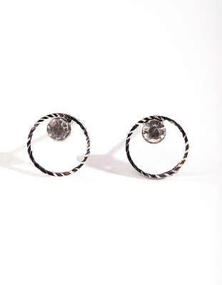 Silver Mini Circle Dia Stud Earrings