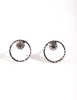 Rhodium Mini Circle Dia Stud Earrings