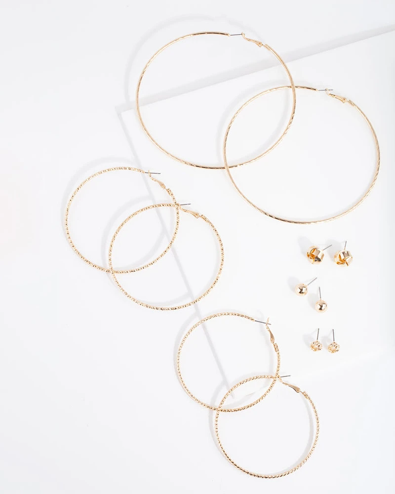 Gold Ball Knot Stud & Hoop 6-Pack