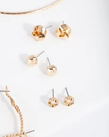 Gold Ball Knot Stud & Hoop 6-Pack