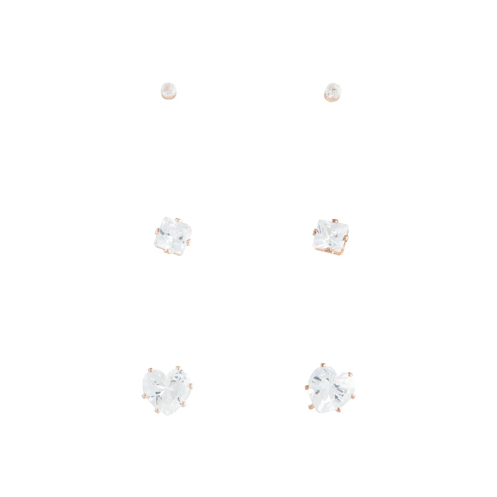 Rose Gold Assorted Cubic Zirconia Stud Earring Pack