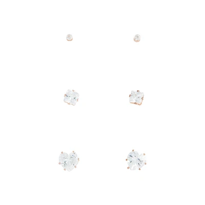 Rose Gold Assorted Cubic Zirconia Stud Earring Pack