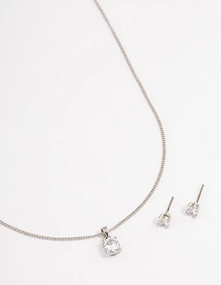 Rhodium Earrings & Necklace Gift Box