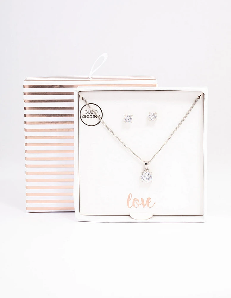 Silver Earrings & Necklace Gift Box