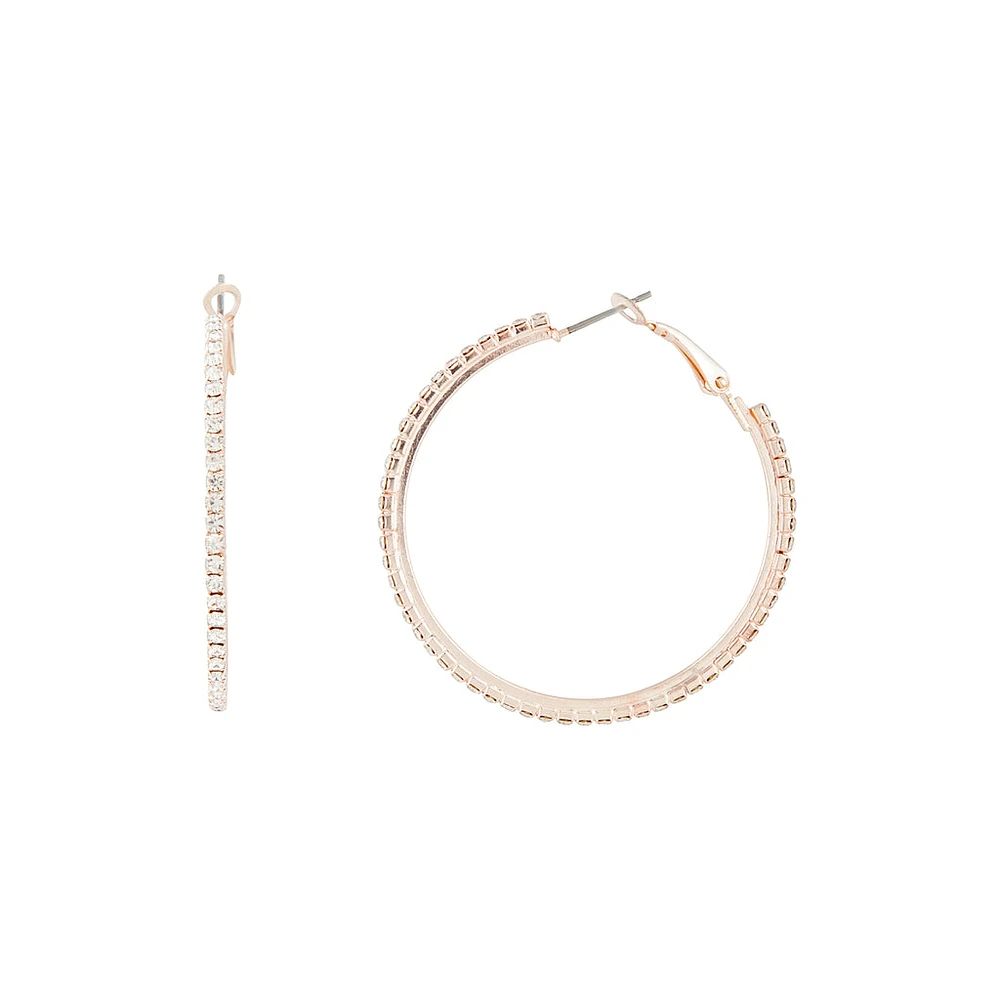 Rose Gold Single Row Diamante Hoop Earrings