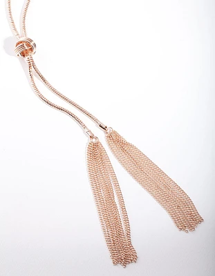 Rose Gold Lariat Knot & Tassel Necklace