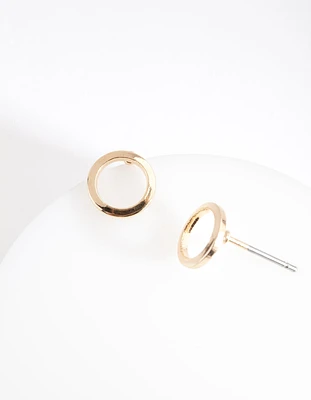 Gold Smooth Open Circle Stud Earrings