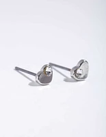 Rhodium Mini Dia Heart Stud Earrings