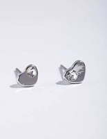 Rhodium Mini Dia Heart Stud Earrings