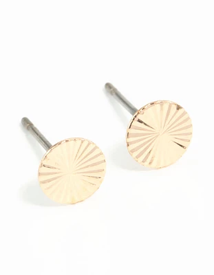 Gold Textured Wheel Stud Earrings