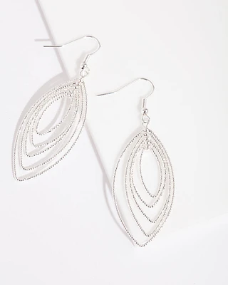 Silver Textured Marquise Drop Earrings